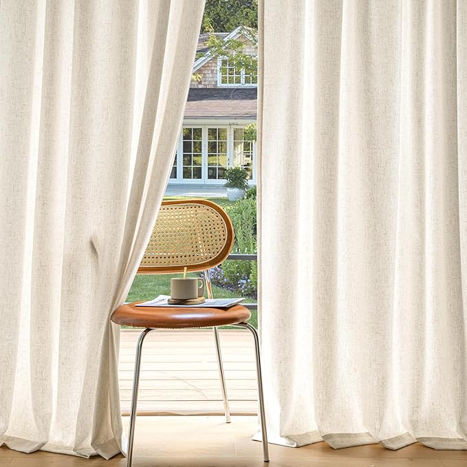 MIULEE Non-See-Through Privacy Linen Curtains 2 Panels, Light Filtering Window Curtains Farnhouse Textured Back Tab Semi Sheer Drapes for Bedroom Living Room, 52 x 63 Inches Long, Ivory