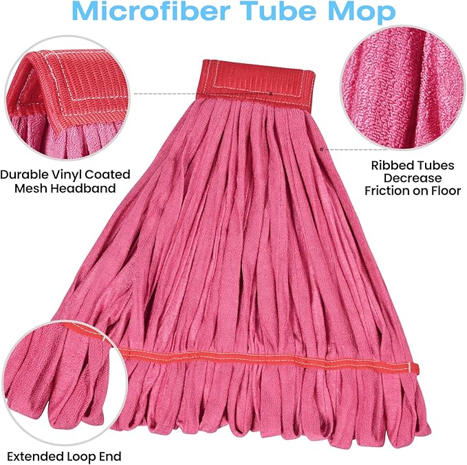 Matthew Cleaning Microfiber Tube Mop(Large,Red,3Pack) Heavy Duty Mop Head Replacement,Excellent Absorbency,Premium launderability,Reusable,Loop end for Home,Commercial and Industrial Use