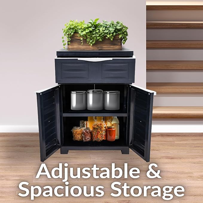 Sunnydaze Plastic Garage Storage Cabinet with Adjustable Shelf - 34.5" H - Garage, Office, Home, Laundry Room - Charcoal