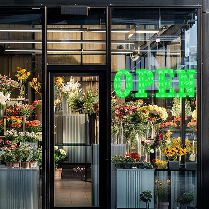 40"x14" Large LED Open Signs for Business Super Bright Unique Design Green Open Sign with Hanging Installation for Window Stores Bar Hotel Retail Shops Salon Restaurant Office