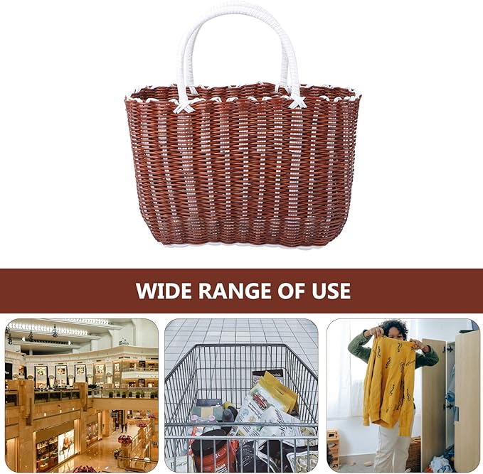 Cabilock Plastic Woven Tote Basket with Handles 13.8X9.4X5.5 Inch Lightweight Portable Storage Basket for Grocery Shopping Bathroom Organization and Home Use