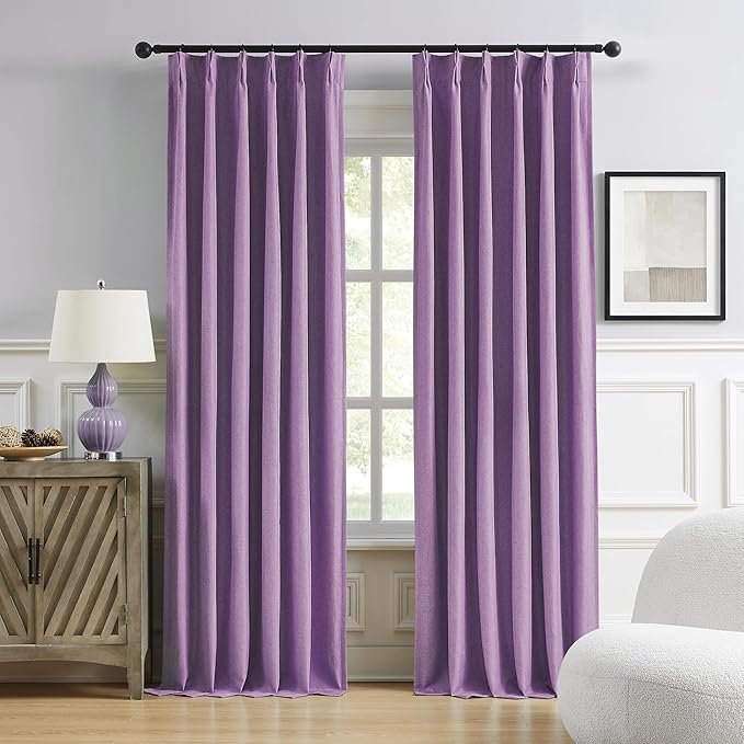 DUALIFE Pinch Pleated Blackout Curtains Purple 2 Panels,Back Tab Ceiling Viral Pleat Hooks Curtain for Track System,Thermal Insulated Drapes for Bedroom Living Room Dining Room,40 Wide x 90 Long