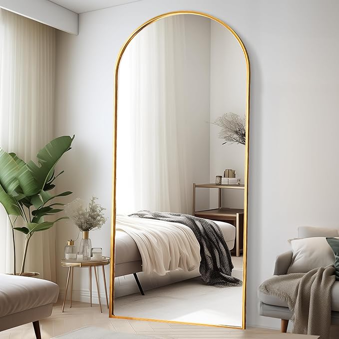 Floor Full Length Mirror, Arched Mirrors Full Length 76"x34" Freestanding Large/with Aluminum Frame & Wall Mounted & Hanging or Leaning & Full Body Mirror for Bedroom, (Gold)