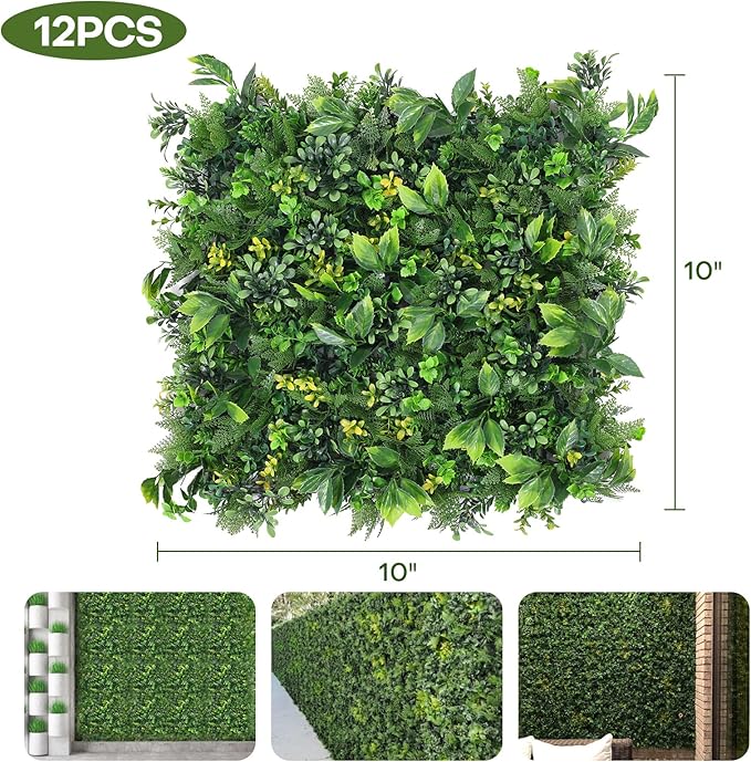 Boshen Artifical Grass Wall Backdrop 12PCS 10"x10" Boxwood Panels Grass Boxwood Hedge Wall Greenery UV Protected Artificial Grass Wall Decor for Party Wedding Backyard Indoor Outdoor