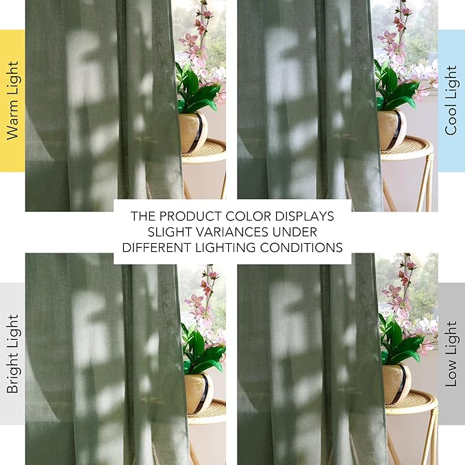 NICETOWN Thick Linen Blend Semi Sheer Forest Green Curtains, Pleat Tape Privacy Added Drapes with Light Filtering Window Treatments for Bedroom/Living Room, W52 x L84, 2 Panels