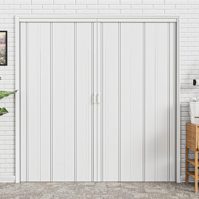 73"-96" x 80" Accordion Doors Interior - Three Installation Options, Vinyl PVC Bifold Accordion Closet Doors, Includes Door & Mounting Hardware, Handle, Temporary Folding Door for Doorway Pantry