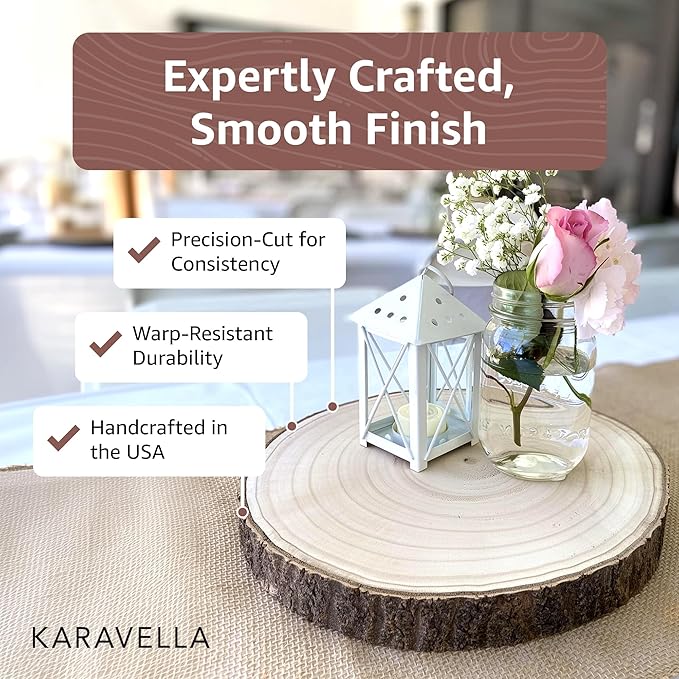 Large Wood Slices for Centerpieces – Wood Centerpieces for Tables, Rustic Wedding Centerpiece, Natural Wood Slabs, Thin Slices, 11-13 inches (10 Pack)