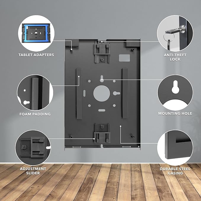 Mount-It! Anti-Theft Tablet Kiosk Wall Mount Compatible with iPad 10, 9, 8, Pro 10.5, Air 10.5, Locking Kiosk for iPad, Low-Profile Steel Security Tablet Wall Mount, Black