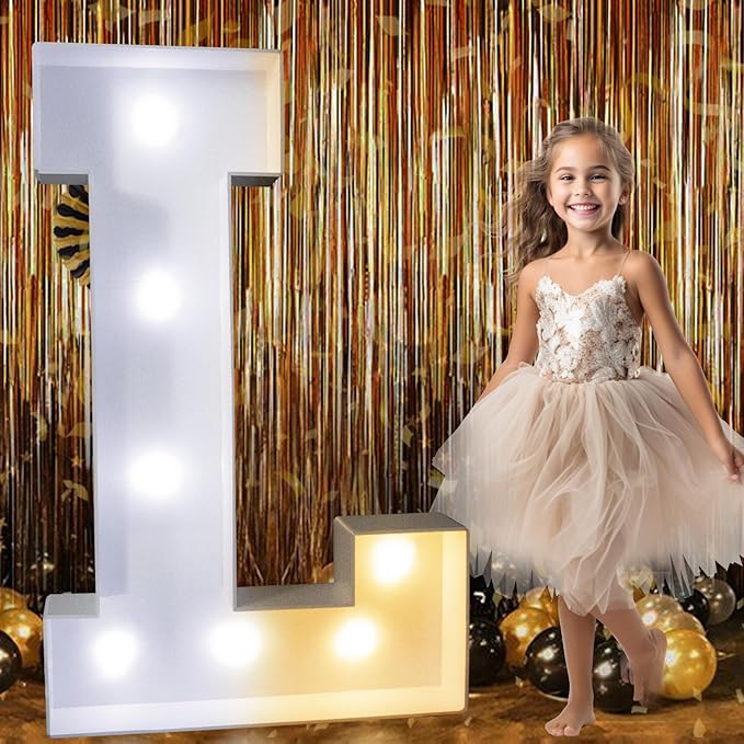Pooqla 3FT Light Up Marquee Letters, Cool White and Warm White LED Large Lighted Marquee Letters, Giant Mosaic Letter Sign for Balloons Birthday Anniversary Wedding Party Decoration, LED Letter L