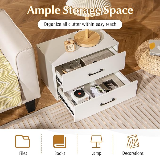 SIMOE White Stackable 2-Drawer Dresser for Bedroom, Short Storage Cabinet with Handles and Anti-Topping Device, Small Chest of 2 Drawers for Bedroom