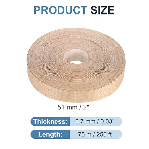 PATIKIL Red Oak Edge Banding, 2 Inch x 250 ft Wood Veneer Tape Pre-glued Flexible Plywood Edge Banding with Hot Melt Adhesive for Furniture Restoration