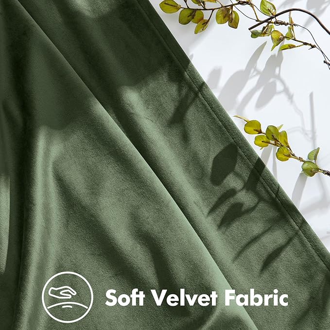 MIULEE Olive Green Velvet Curtains 84 inches Long, Pinch Pleated Blackout Drapes with Hooks, Thermal Insulated Pinch Pleat Panels for Bedroom Living Room, 2 Panels