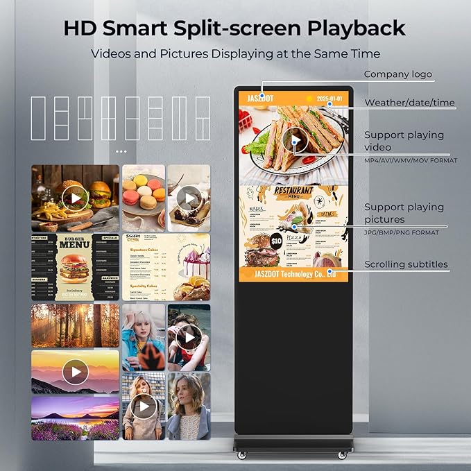 32/43/55/65 Inch Digital Signage Display, LCD Screen Advertising Display Kiosk Interactive Totem Floor Standing Auto AD Player with USB/HDMI/WiFi Android OS (32'' Non-Touch)