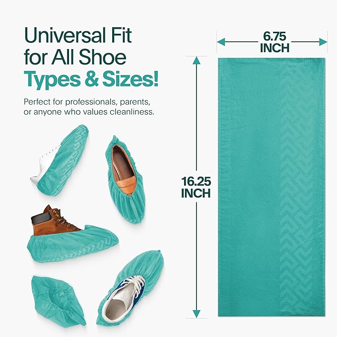 Premium Boot & Shoe Covers Disposable Booties - 100 Pack - Durable, Non-Slip, Non-Toxic, Water Resistant, Recyclable Protectors for Indoor & Outdoor - Large Size Fits Most Shoes