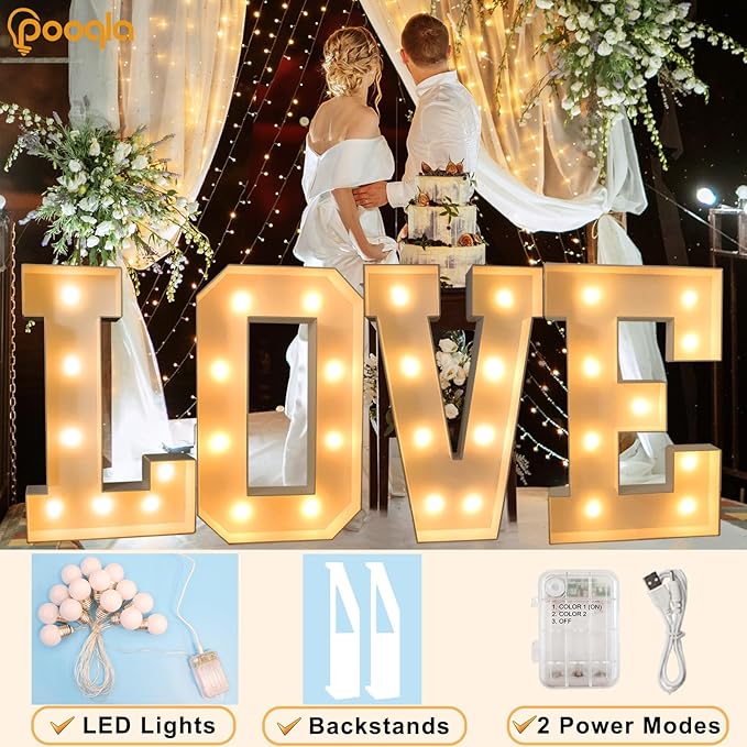 Pooqla 3FT Marquee Light Up Letters, Large Mosaic LED Marquee Letter 3 Feet Birthday Decor, Giant Light Up Letters for Balloons Anniversary Party Decoration, Cool White and Warm White C