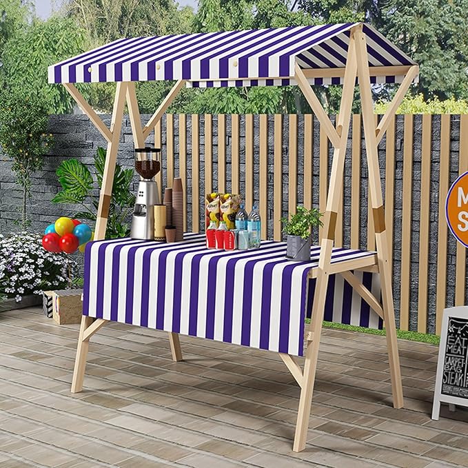 Outdoor Vendor Cart Foldable, Vending Stand Kiosk Display Trolley with Canopy, Selling Food Booth Concession Shelf, for Market Street Food & Events(Blue,150cm/59in)