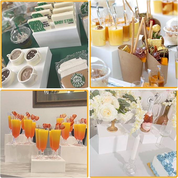 Large Buffet Risers Set of 5, 16"x8"x5" Display Stands, White Acrylic Food Risers for Party, Dessert Table, and Catering, Nesting and Stackable Display Risers