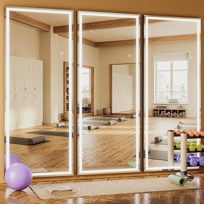 Full Length Mirror with Lights, 75" x 28" LED Lighted Floor Standing Body Mirror, Dimmable & 3 Color Lighting for Bedroom, Cloakroom, Dressing Room, Tempered Glass, Square Black
