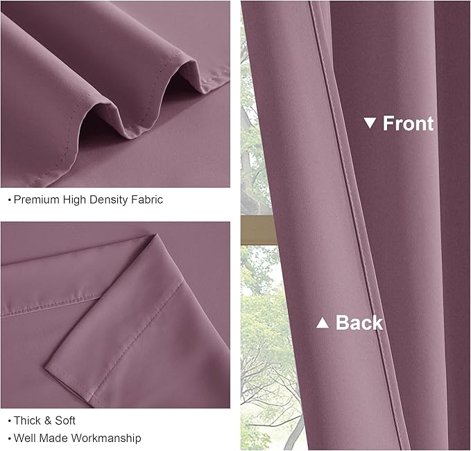 PONY DANCE Blackout Curtains for Bedroom 90 inches Long 2 Panels Set, Thermal Insulated Rod Pocket Black Out Window Drapes, Noise Reducing Window Treatment for Living Room(W42 x L90 inch, Dusty Rose)