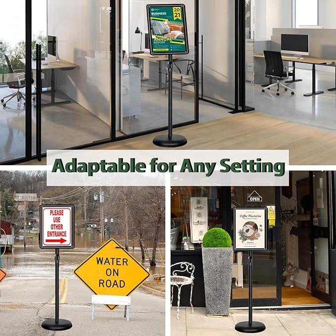 Poster Stand Holder Adjustable Pedestal Floor Standing Sign Holder Vertical and Horizontal View Sign Display, Aluminum Snap Open Frame with Safety Corner (2P-Black-11x17)