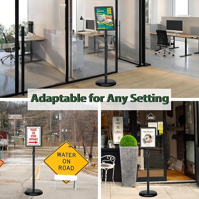 Pedestal Sign Holder 8.5"x 11" Adjustable Standing Sign Holders Black Floor Standing Sign Holder Vertical and Horizontal View Sign Display for Posters, Menu, Ads (6 Packs)