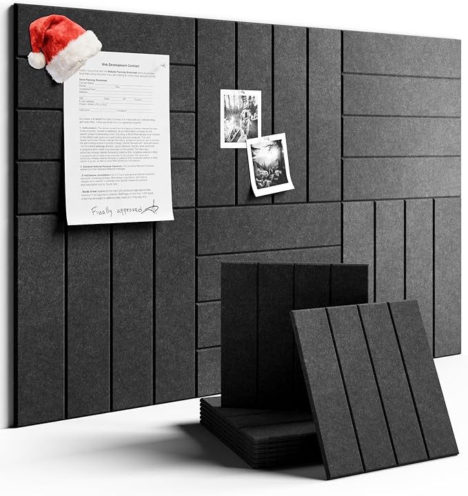 Felt Bulletin Board Tiles Large 36" x 24"Cork Board Alternative-6 Pack with 40 Adhesive Tabs, Thick Slat Wall Panels for Office Decor, Push Pin Board Wall Organizer Alternative-Charcoal Gray