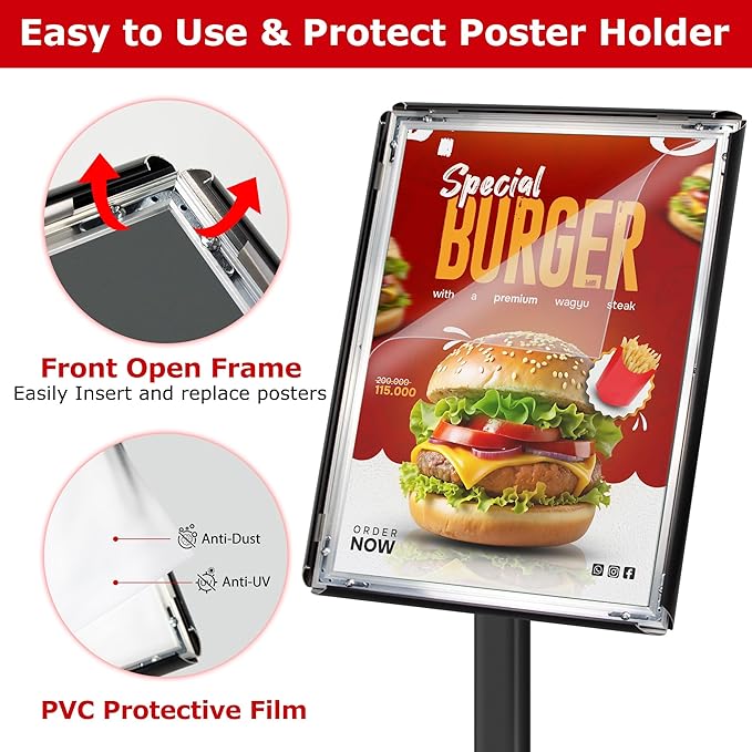 3 Pack Heavy Duty Sign Holder Stand 11x17 Inch - Pedestal Floor Standing Sign Holder with Weighted Base - Vertical & Horizontal Poster/Menu Display Stands for Indoor/Outdoor Advertising, Black