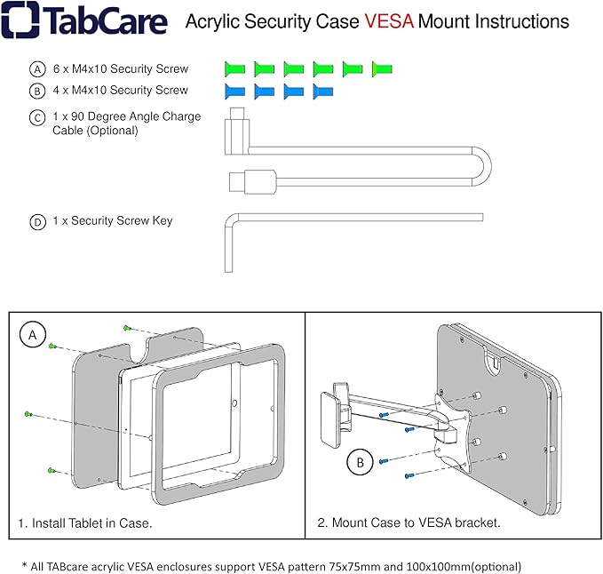 TABcare Security Anti-Theft Acrylic VESA Enclosure for Amazon Tablet with Free Wall Mount Kit (Clear, Fire HD 8 2016/2017/2018)