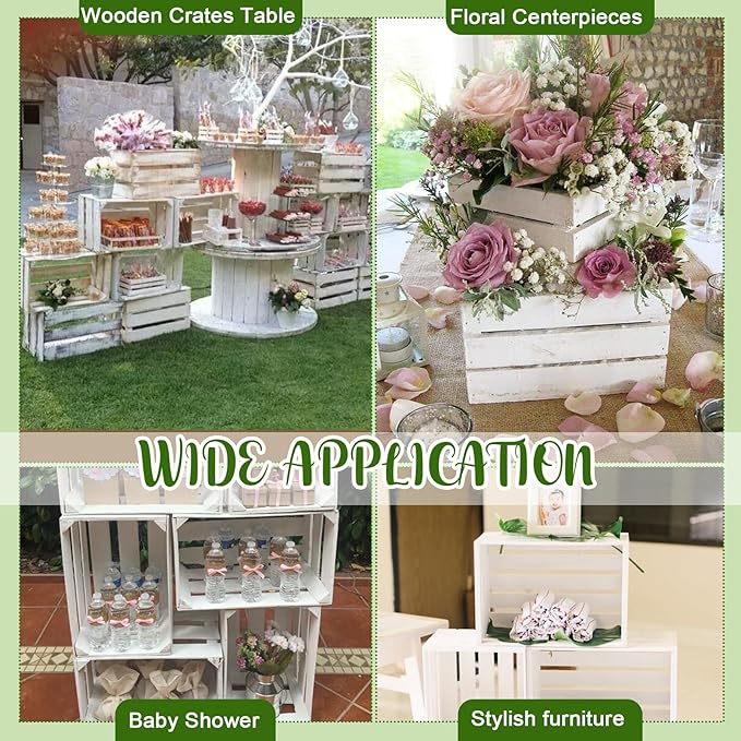 Soaoo 3 Pcs Decorative Nesting Wooden Crates for Storage Display, 3 Sizes Rustic Wood Decorative Storage Crates with Handle Farmhouse Crate Box Container(Rustic White)