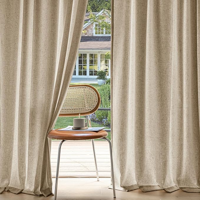 MIULEE Non-See-Through Privacy Linen Curtains 2 Panels, Light Filtering Window Curtains Farn House Textured Back Tab Semi Sheer Drapes for Bedroom Living Room, 52 x 72 Inches Long, Copper Brown