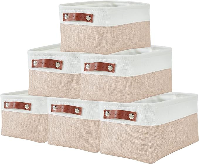 DECOMOMO Small Storage Basket, Closet Storage Bins, Baskets for Organizing Shelves (Beige & White, Small - 6 Pack)