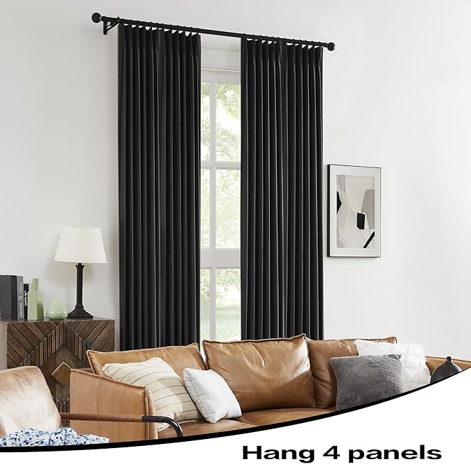 DUALIFE Pinch Pleated Blackout Curtains/Drapes 120 Inch Length,Back Tab with Hooks, Thermal Insulated Energy Efficient Draperies for Hall Living Room Back Tab,(Black, 2 Panels,40" W x 120" L, 10 FT)