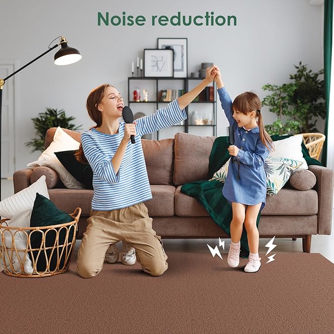 Carpet Tile 10 Pack 24” X 24” Self Adhesive Carpet Floor Tiles Anti-Slip Squares Peel and Stick Floor Tilel DIY Installation for Bedroom(Brown)