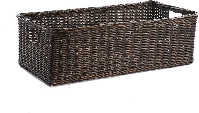 The Basket Lady Long Low Wicker Basket, Large, 25 in L x 11.5 in W x 7 in H, Antique Walnut Brown