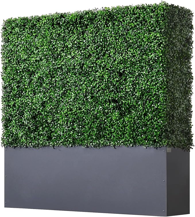 AGPL New Generation Artificial Hedge Green Wall with Dark Gray 201 Stainless Steel Planter Box (48" H 48" W12 D)