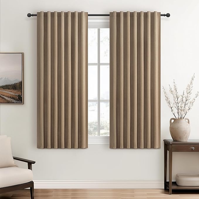 Rust Brown Short Small Window Room Darkening Curtains 54 Inches Long for Bedroom/Basement, Boho Linen Thermal&Soundproof Blackout Curtain Back Tab Pleated with Hooks Chocolate (50"Wx54L 2 Panels)