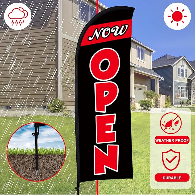 Buryeah 3 Sets Now Open Feather Flag Pole Kit for Business Advertising 7 ft Open Flag Banner Sign with Pole Kit Ground Stake and Portable Bag for Outside Ground (Multicolor)