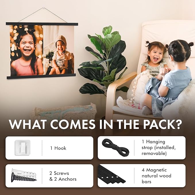 Travelization Magnetic Poster Hanger 40” Poster Frame with Strong Magnets, Complete Hanging Kit for Art, Maps, Pictures and More, Fits 40x27, 40x30, 40x36 and 40x48, Black