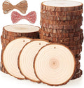 Fuyit Natural Wood Slices, 30 Pcs 3.5-4 Inch Unfinished Predrilled Wooden Circles Tree Slice with Hole & Barks for DIY Arts Craft Christmas Ornaments