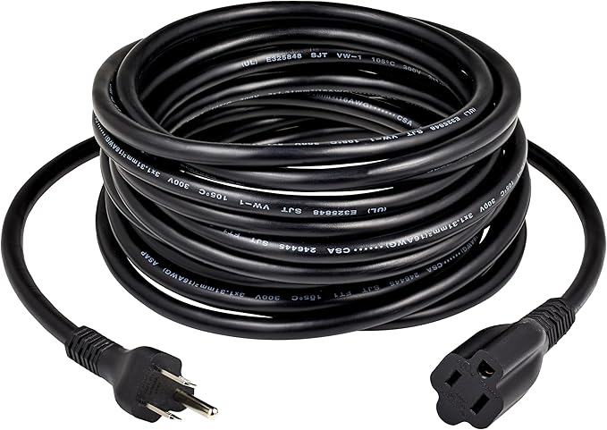 Amazon Basics Extension Cord, 25 Ft, 3 Prong Outlet Extender, Indoor Extension Cord, 13 Amps, 125V, Black