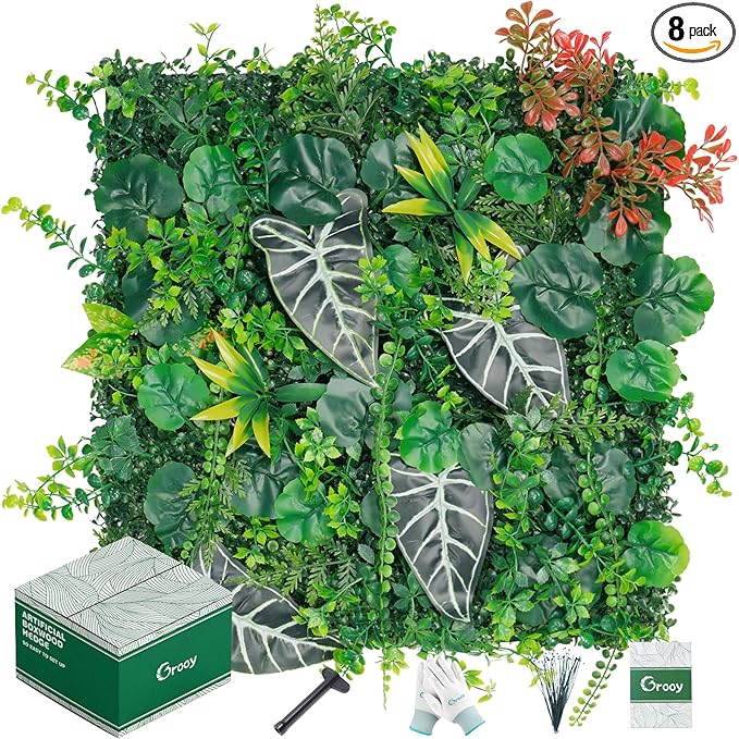20"x20"(8pcs) Grass Wall, Artificial Boxwood Panels, Grass Backdrop Wall for Privacy Screen, Sun Protected Green Hedge Panels for Outdoor, Indoor, Garden, Fence, Backyard and Décor