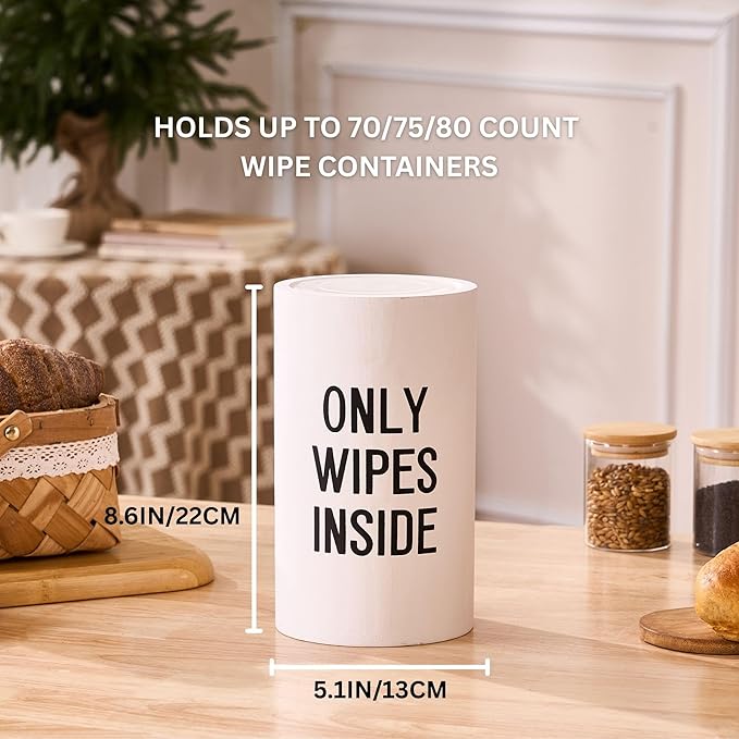 Wood Disinfecting Wipe Dispenser for Kitchen – Countertop Organizer Caddy, Storage Container White