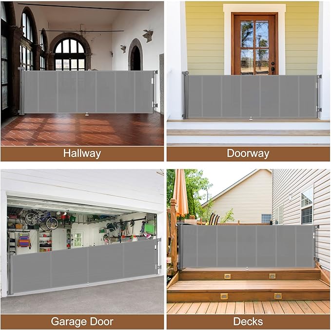 120 inch Retractable Baby Gates 34 inch Tall, Retractable Gate with Reinforced Strip Design to Prevent Crawling Through, 10 FT Extra Wide Retractable Dog Gate for Indoor/Outdoor
