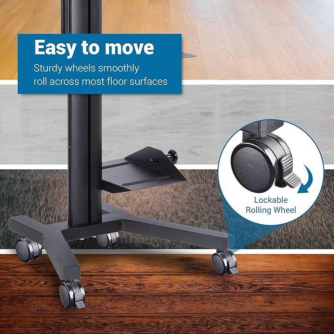 Yescom Mobile Computer Cart Rolling PC Stand Desk Workstation on Wheels with Monitor Mount Adjustable Keyboard Tray CPU Printer Holder for Hospital Clinic School Office Black