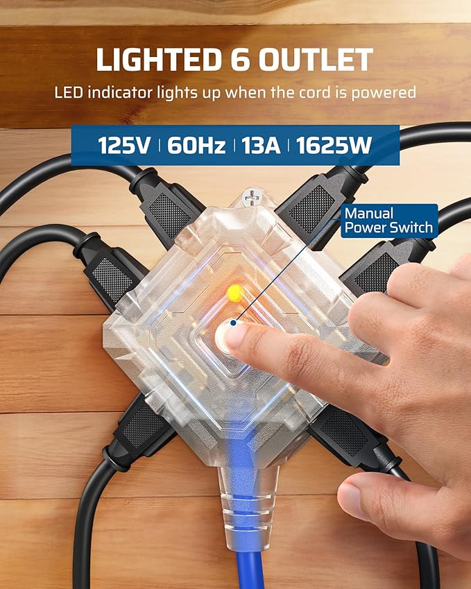 DEWENWILS 50FT Extension Cord Reel, Retractable Extension Cord Reel, Twist-lock Stopper, 14/3C SJTOW, 6 Grounded Outlets, 13A Circuit Breaker, Heavy Duty Power Cord, ETL Listed
