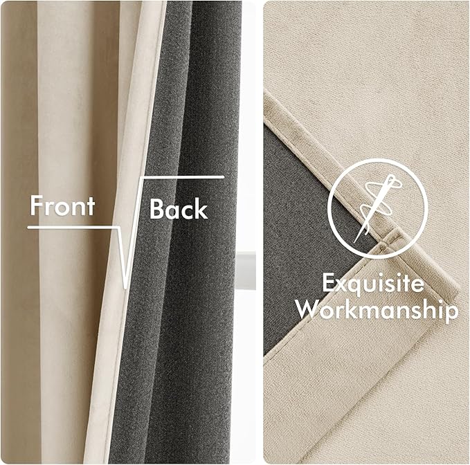 MIULEE Velvet Curtains 108 Inch Length 2 Panels Set for Bedroom, Pinch Pleat Back Tab Luxury Thermal Insulated Living Room Darkening Pleated Blackout Extra Long Window Curtain with Hooks, Beige