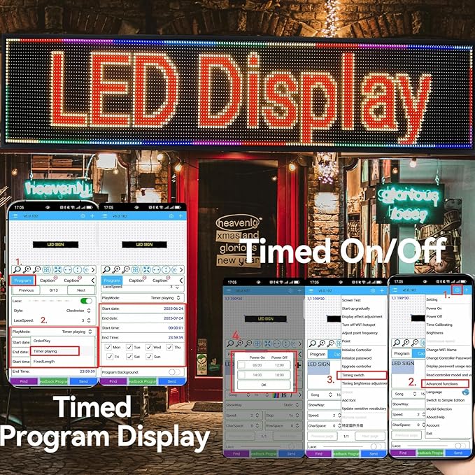 P10 Large Programmable LED Scrolling Sign 77”X20”, Bright Outdoor Digital Signs Waterproof, Full Color Led Open Signs for Business Advertising, Restaurant, School, Commerce, WiFi Control Electronic Message Display Board