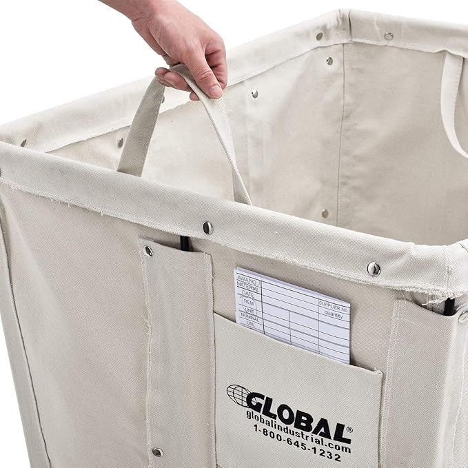 Global Industrial 20 Bushel, Canvas Basket Bulk Truck, 48" L x 32" W x 36" H, Unassembled, Rolling Laundry Cart, Commercial Material Handling Cart with Swivel Rubber Casters
