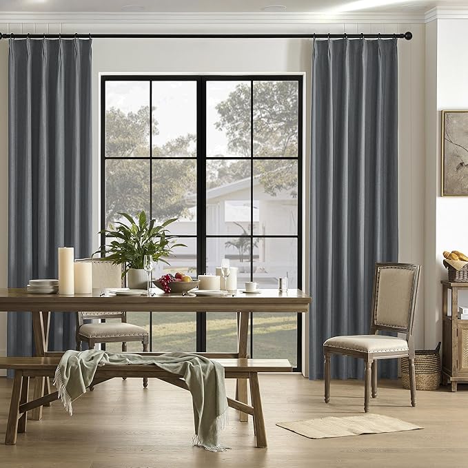 DUALIFE Full Blackout Pinch Pleated Curtains Dark Grey, Back Tab with Hooks, Thermal Insulated Track Curtains for Bedroom Living Room,40" Wx84 L, 2 Panels