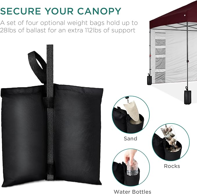 Best Choice Products 10x10ft Easy Pop Up Canopy w/Side Wall, 10 Pockets, Portable Carrying Case, 1-Button Setup, 4 Weight Bags - Burgundy